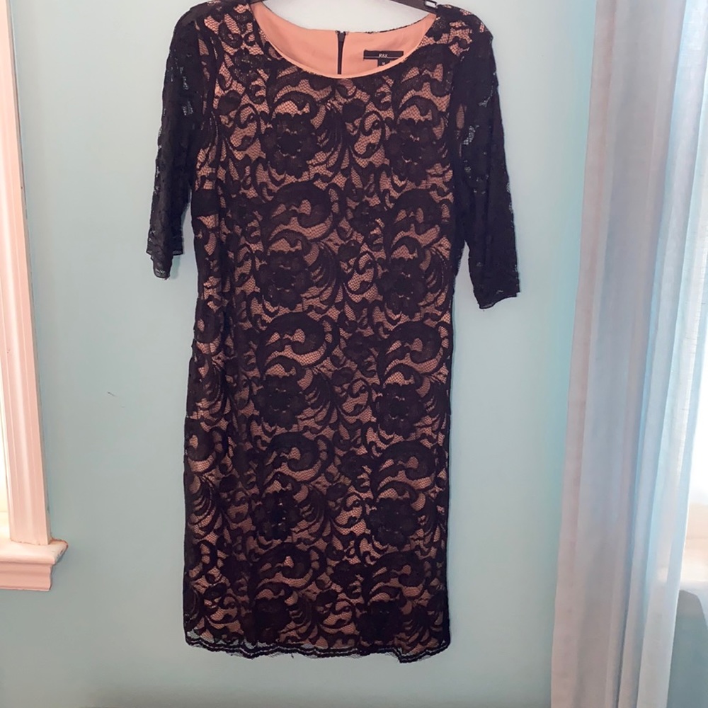 Black lace dress with tan lining. Size 14.
